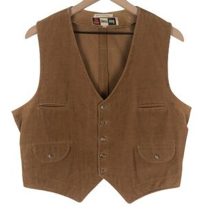VTG 70s Chess King Corduroy Vest Mens 42 Brown Button Cinch Back Yugoslavia Made